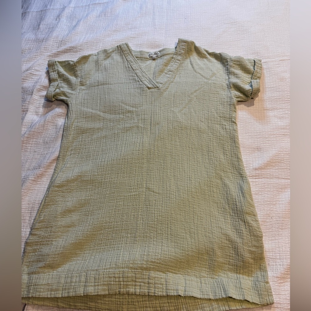 Wonderly Sage Green And Pink Floral Tunic Dress Lot Of Two Crinkled Size Large